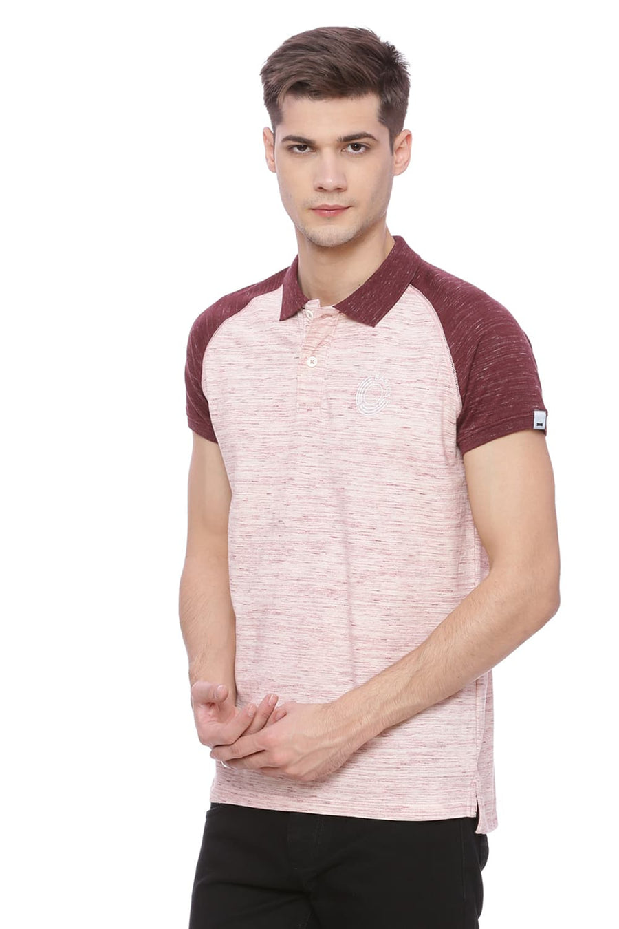 BASICS MUSCLE FIT TAWNY PORT RAGLAN POLO T SHIRT