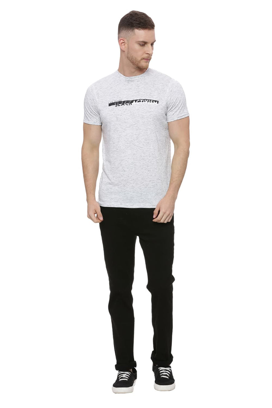 BASICS MUSCLE FIT STARRY BLACK CREW NECK T SHIRT