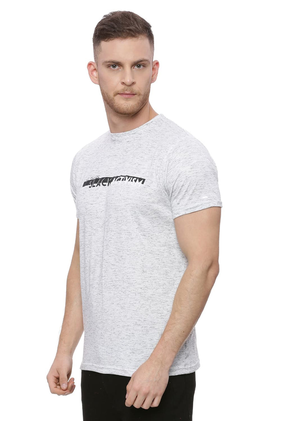 BASICS MUSCLE FIT STARRY BLACK CREW NECK T SHIRT