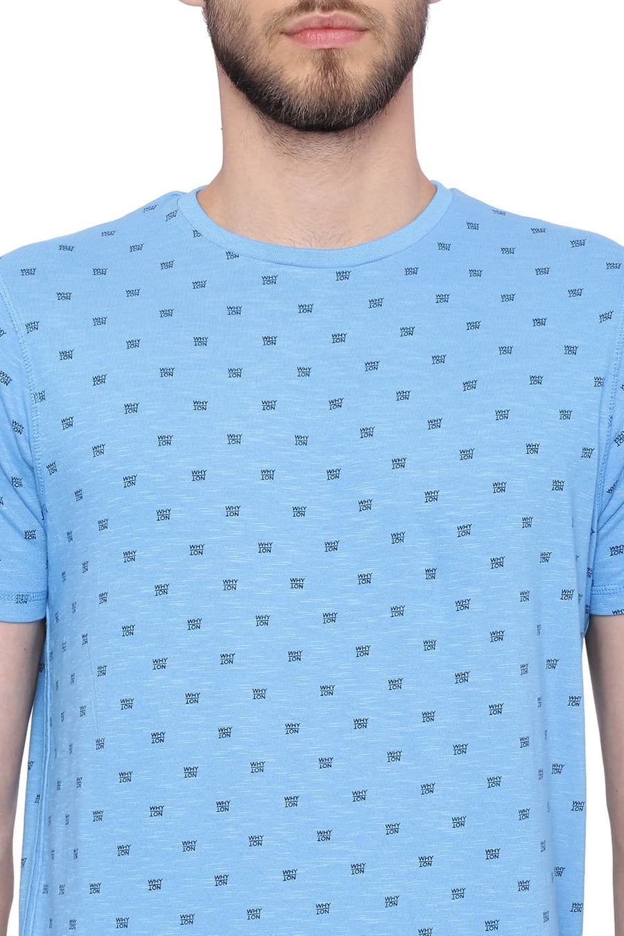 BASICS MUSCLE FIT ETHEREAL BLUE PRINTED CREW NECK T SHIRT