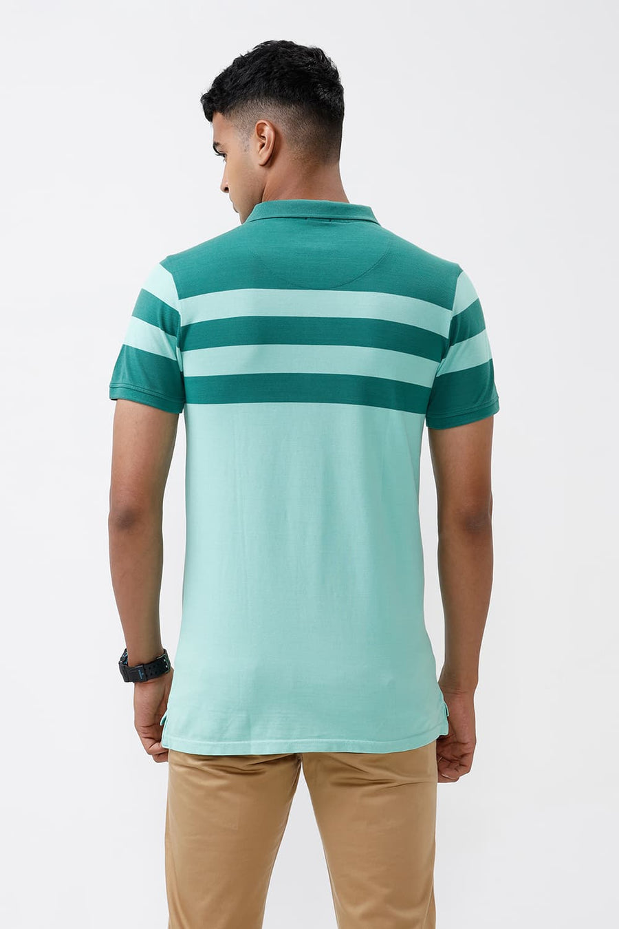 BASICS MUSCLE FIT BERMUDA STRIPES POLO T SHIRT