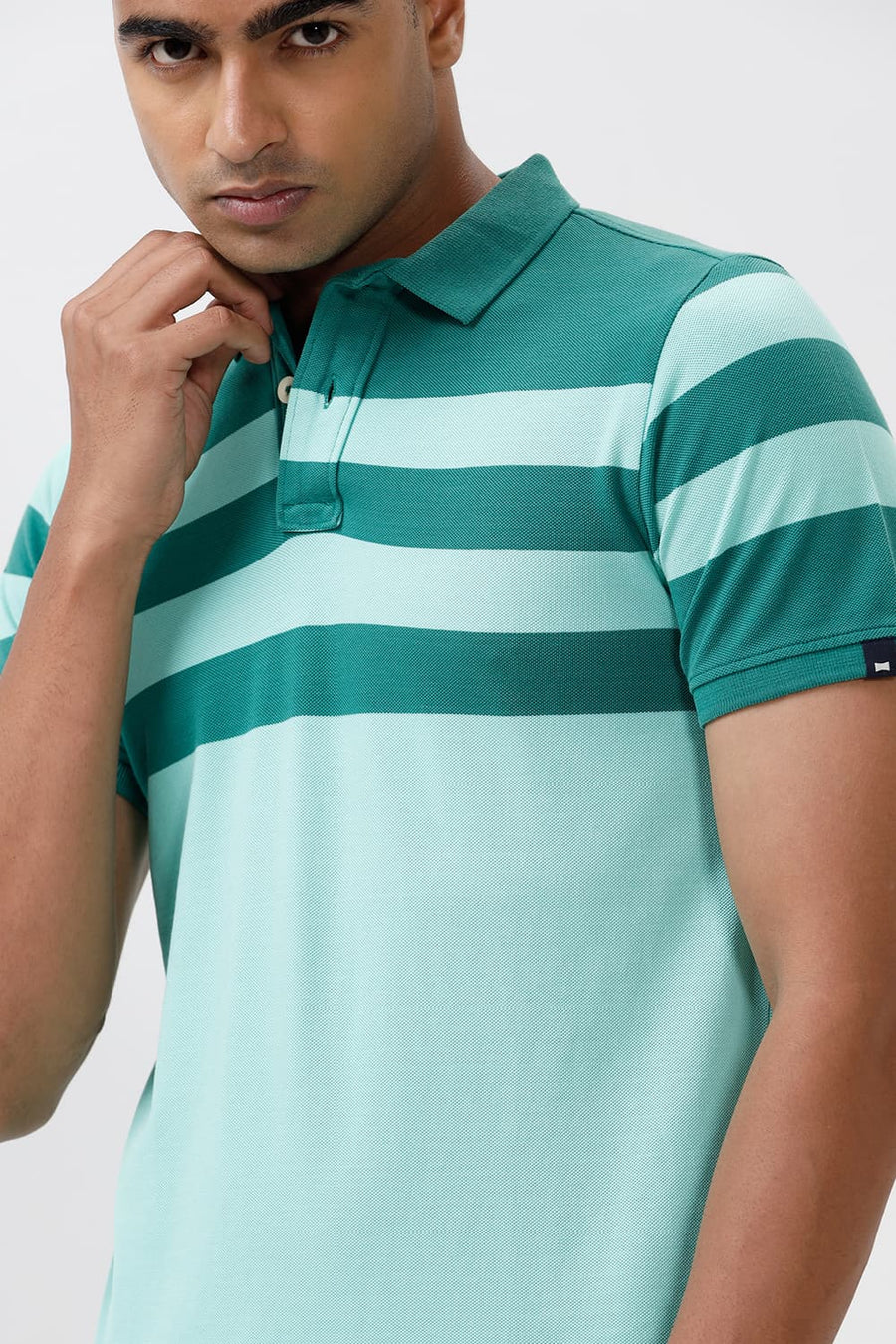 BASICS MUSCLE FIT BERMUDA STRIPES POLO T SHIRT