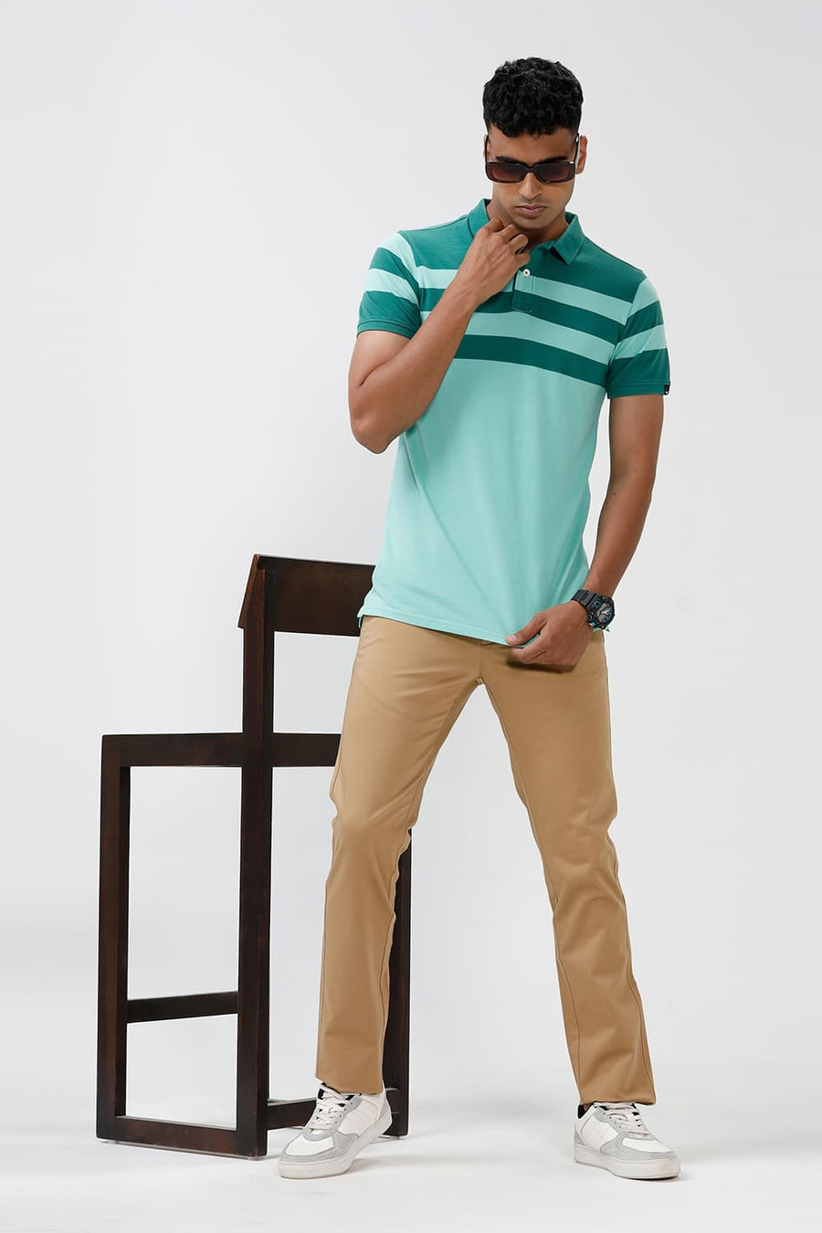 BASICS MUSCLE FIT BERMUDA STRIPES POLO T SHIRT