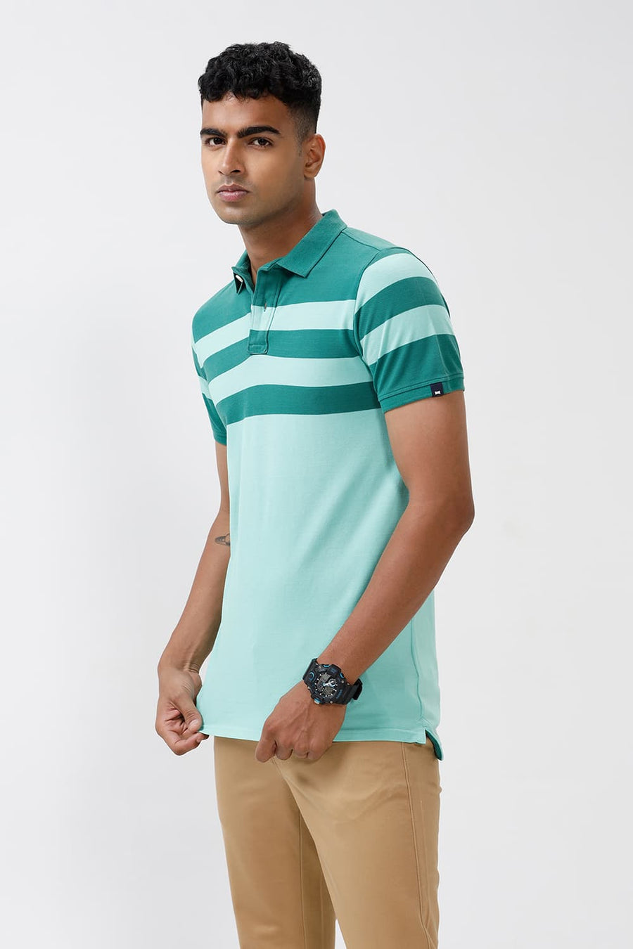 BASICS MUSCLE FIT BERMUDA STRIPES POLO T SHIRT