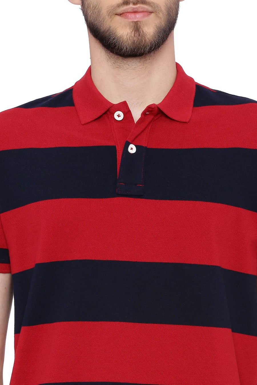 BASICS MUSCLE FIT DARK RED STRIPED POLO T SHIRT