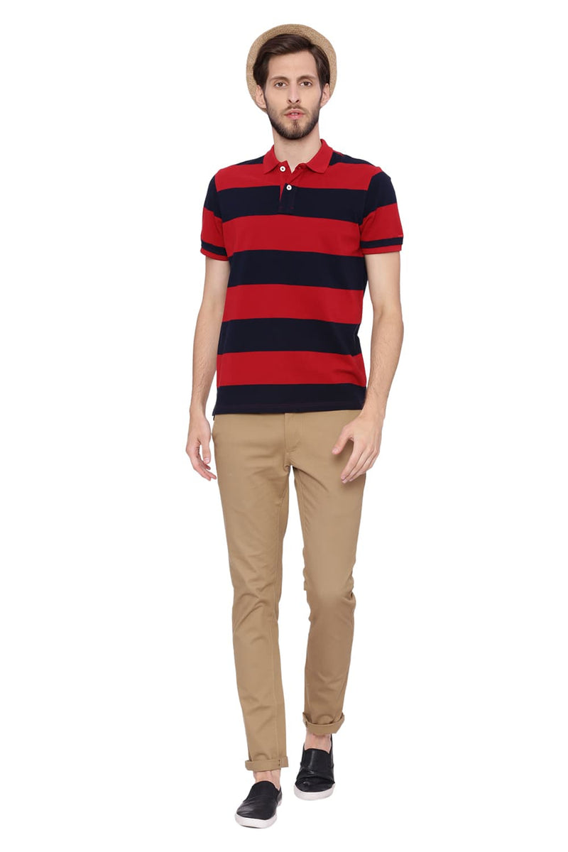 BASICS MUSCLE FIT STRIPED POLO T SHIRT