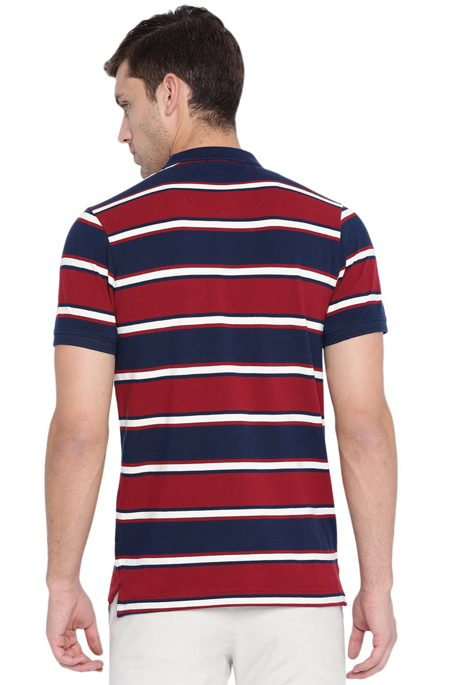 BASICS MUSCLE FIT RHUBARB STRIPED POLO T SHIRT