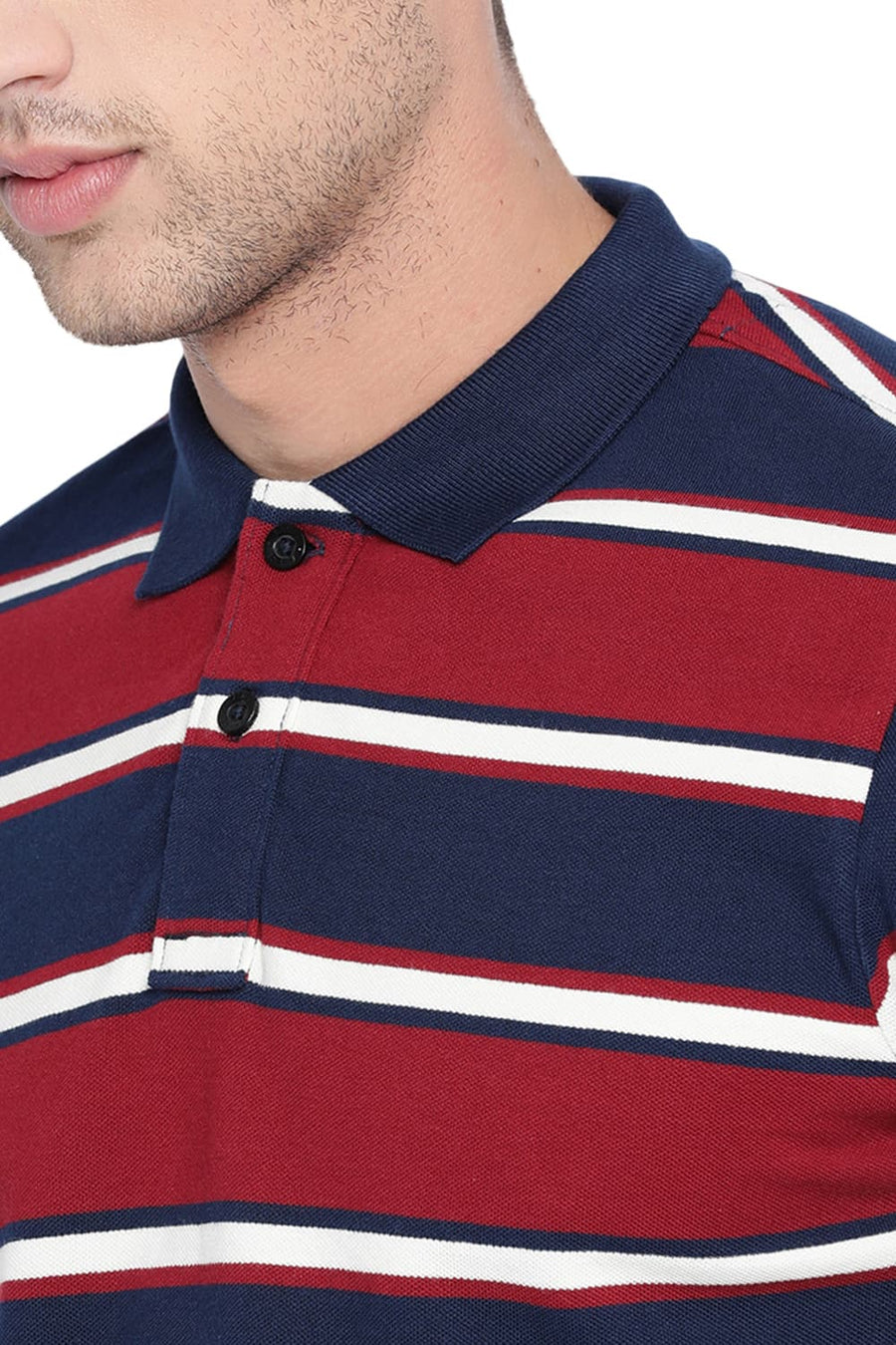 BASICS MUSCLE FIT RHUBARB STRIPED POLO T SHIRT
