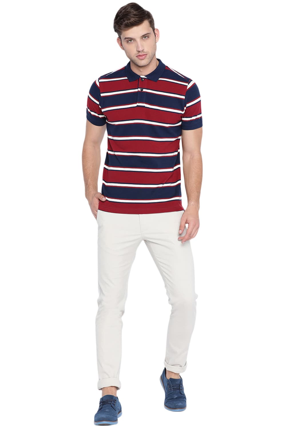 BASICS MUSCLE FIT STRIPED POLO T SHIRT