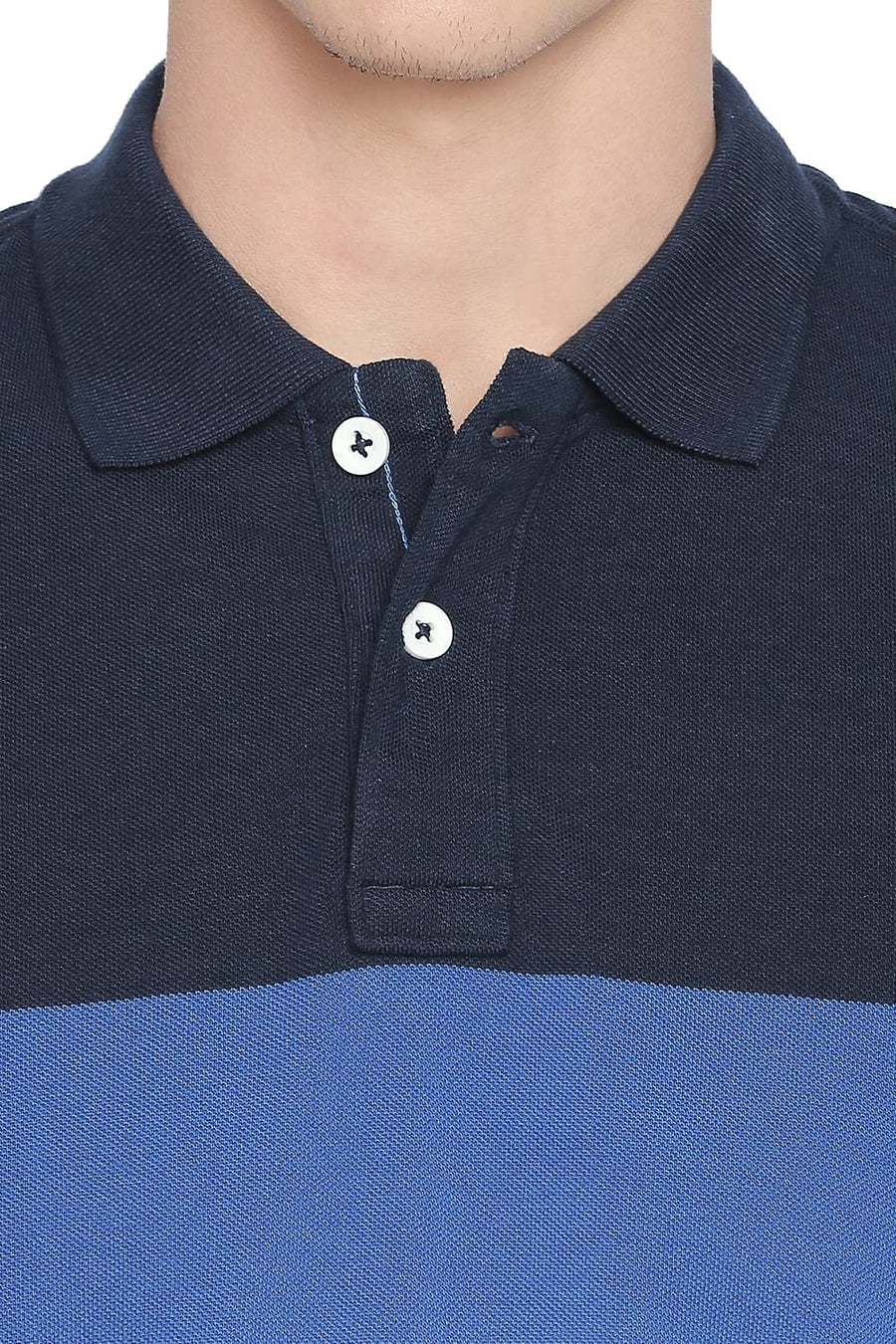 BASICS MUSCLE FIT CLASSIC BLUE ENGINEERED STRIPE POLO T SHIRT