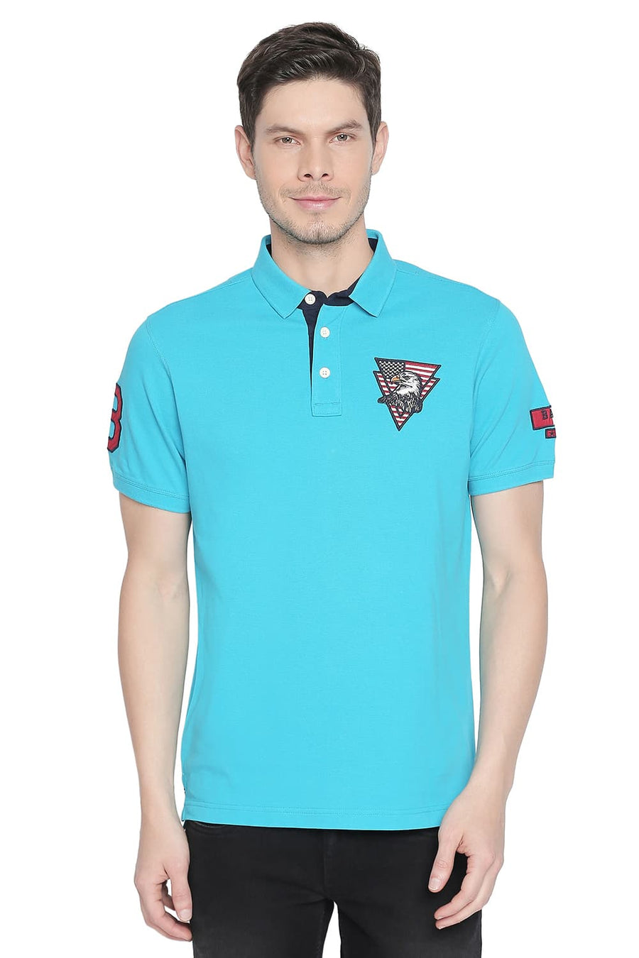 BASICS MUSCLE FIT BLUE BIRD TRENDY POLO T SHIRT