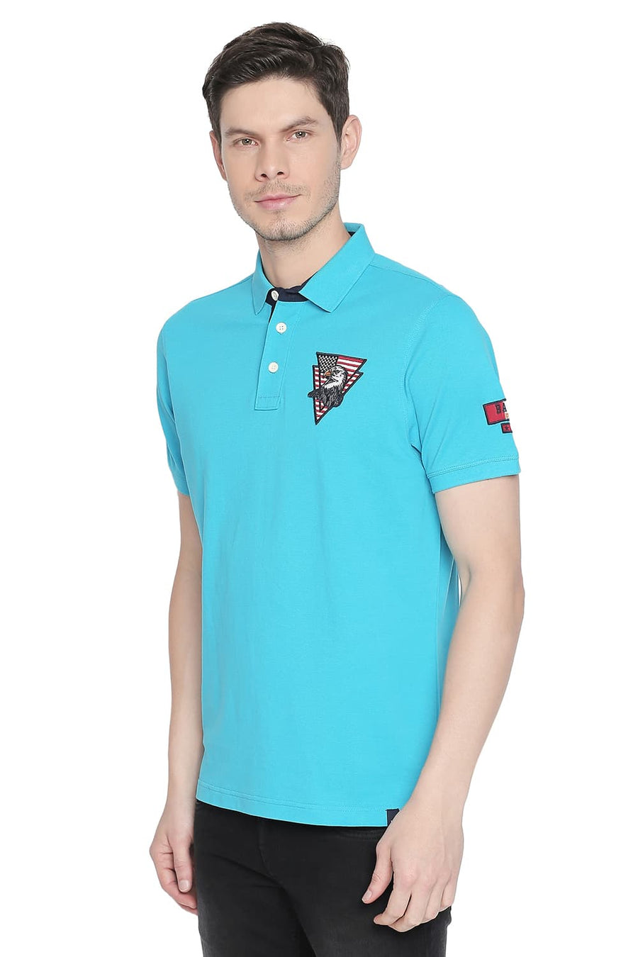 BASICS MUSCLE FIT BLUE BIRD TRENDY POLO T SHIRT
