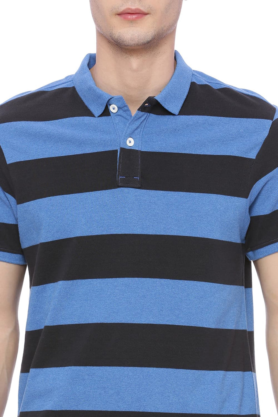 BASICS MUSCLE FIT HEATHER BLUE POLO T SHIRT