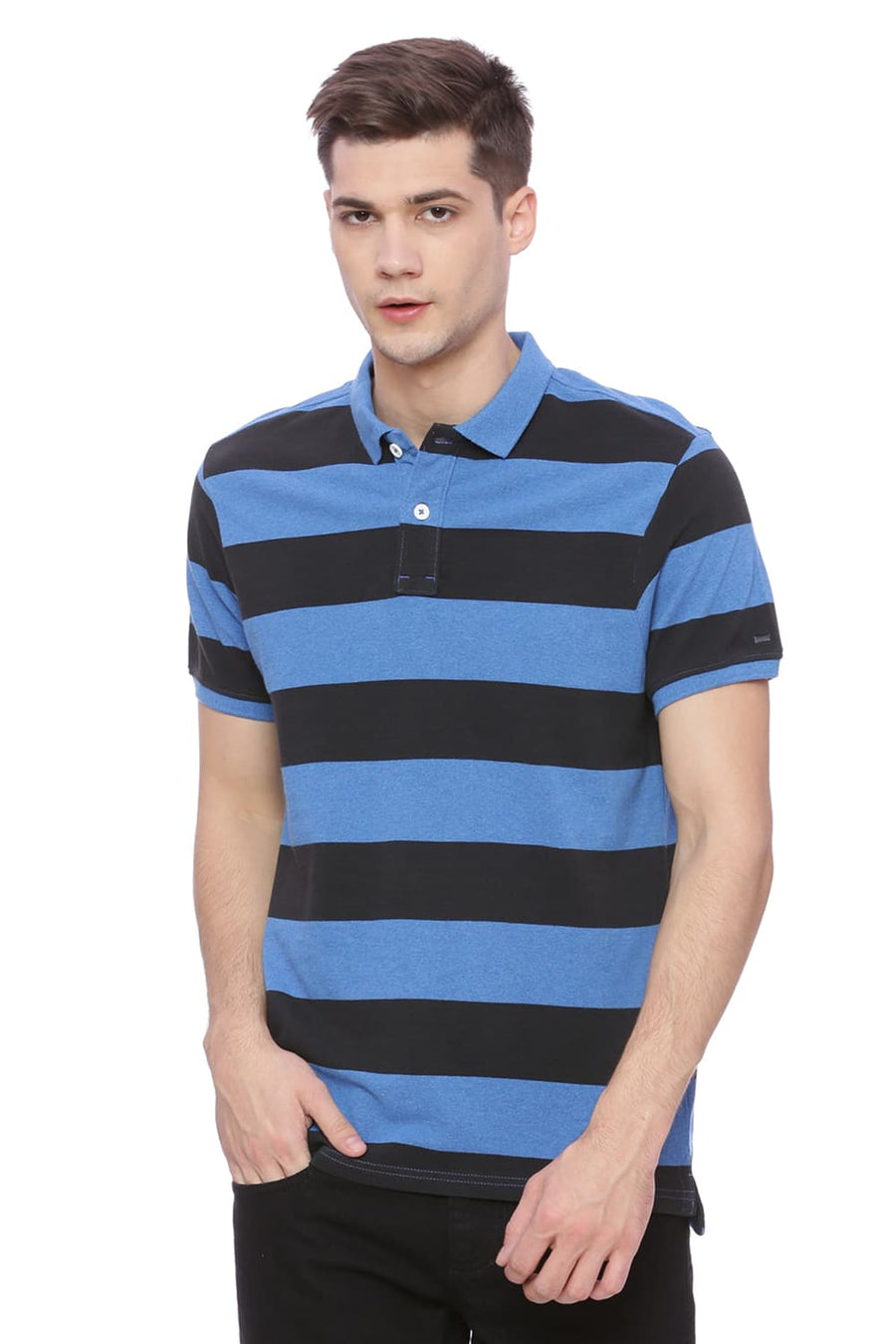 BASICS MUSCLE FIT HEATHER BLUE POLO T SHIRT
