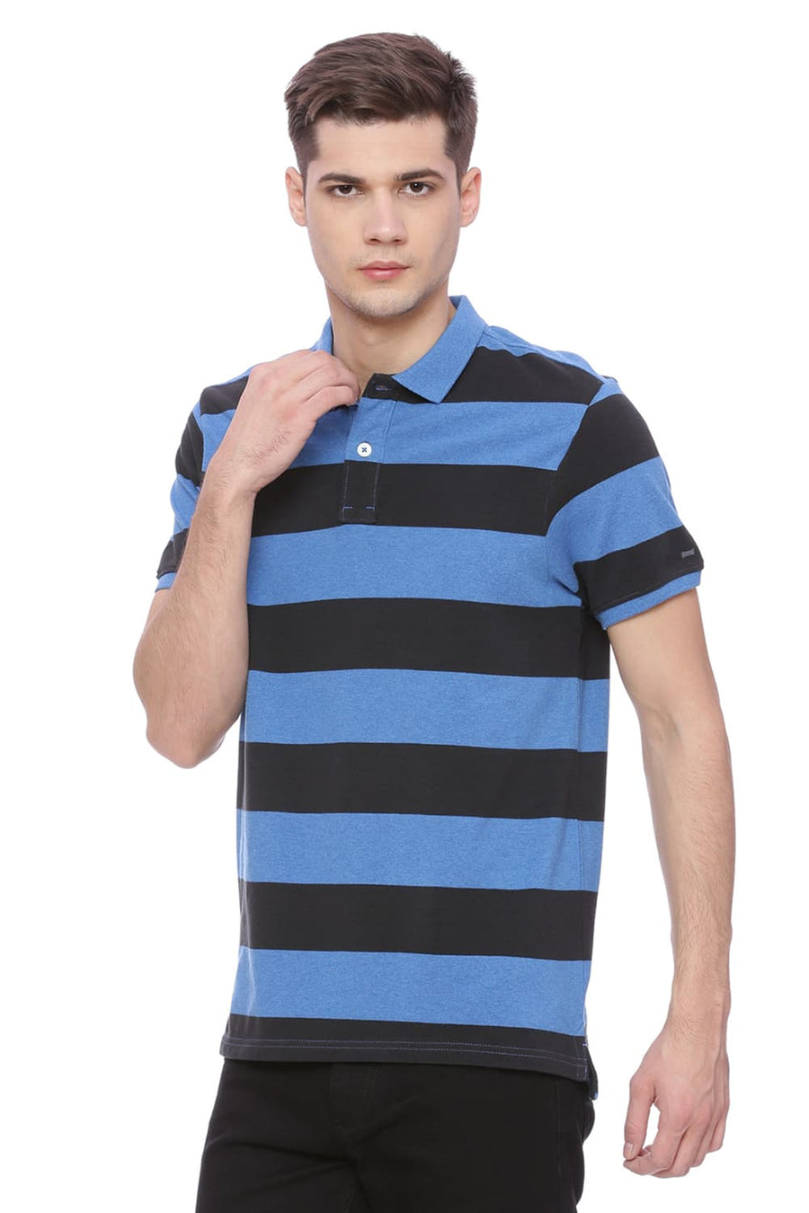 BASICS MUSCLE FIT HEATHER BLUE POLO T SHIRT