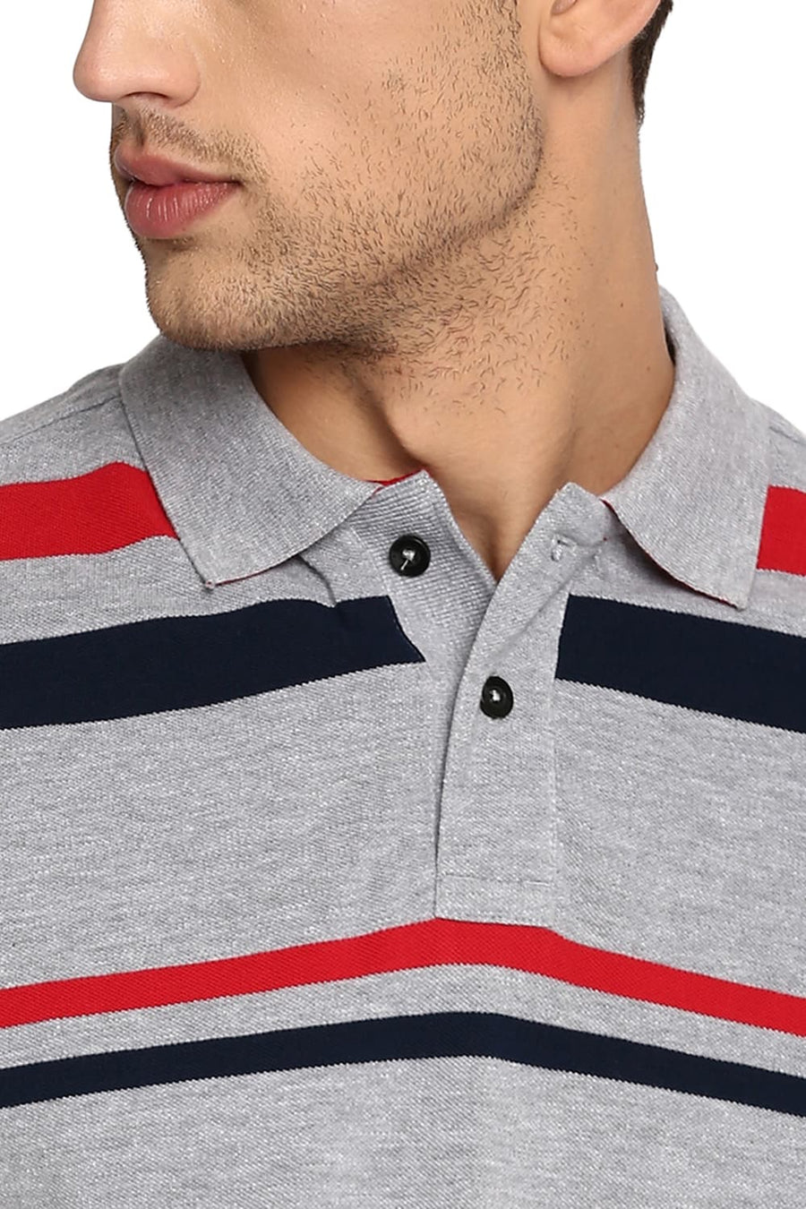 BASICS MUSCLE FIT GREY HEATHER POLO T SHIRT