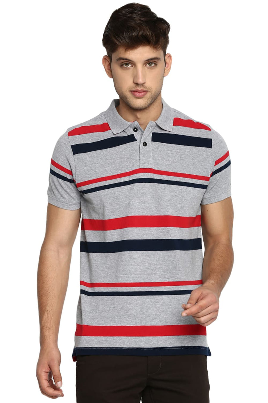BASICS MUSCLE FIT GREY HEATHER POLO T SHIRT