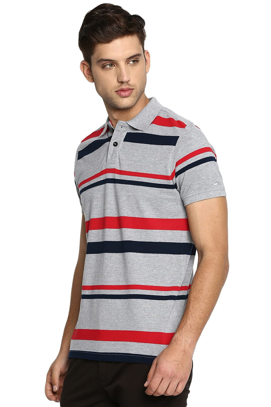 BASICS MUSCLE FIT GREY HEATHER POLO T SHIRT