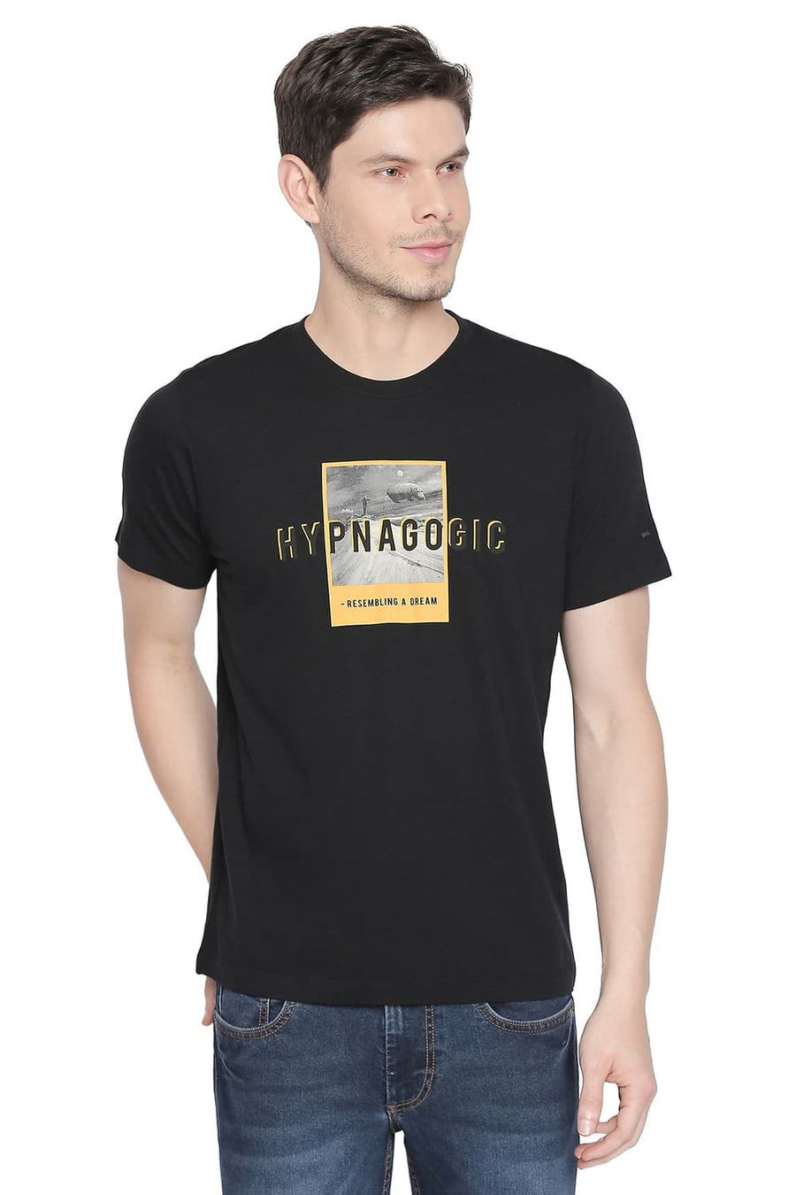 BASICS MUSCLE FIT JET BLACK CREW NECK T SHIRT