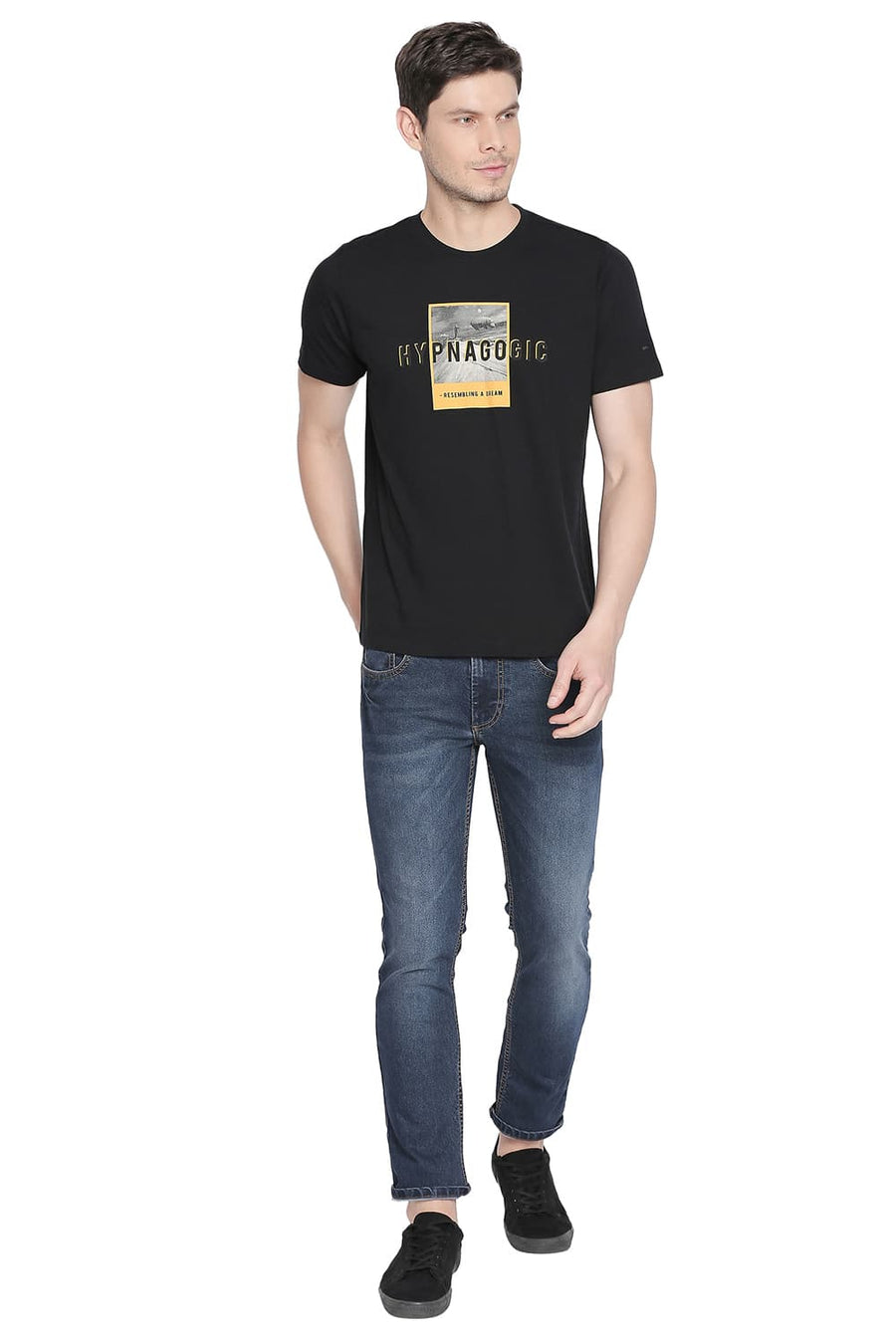 BASICS MUSCLE FIT JET BLACK CREW NECK T SHIRT