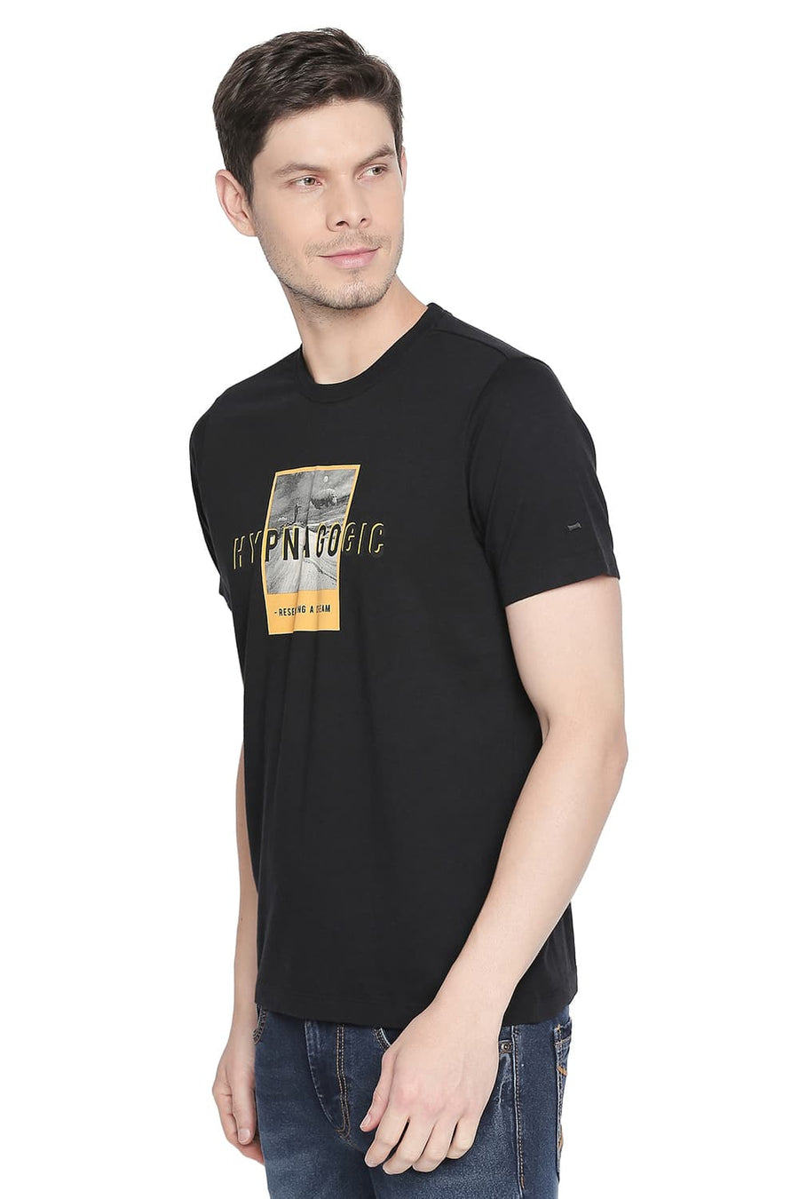 BASICS MUSCLE FIT JET BLACK CREW NECK T SHIRT