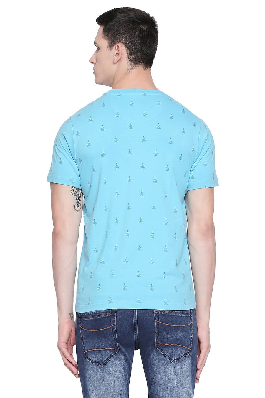 BASICS MUSCLE FIT AQUARIUS PRINTED CREW NECK T SHIRT