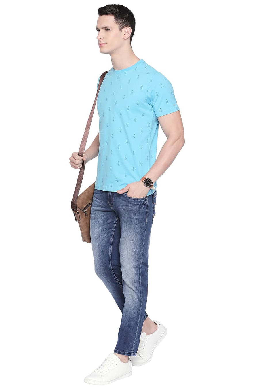 BASICS MUSCLE FIT AQUARIUS PRINTED CREW NECK T SHIRT