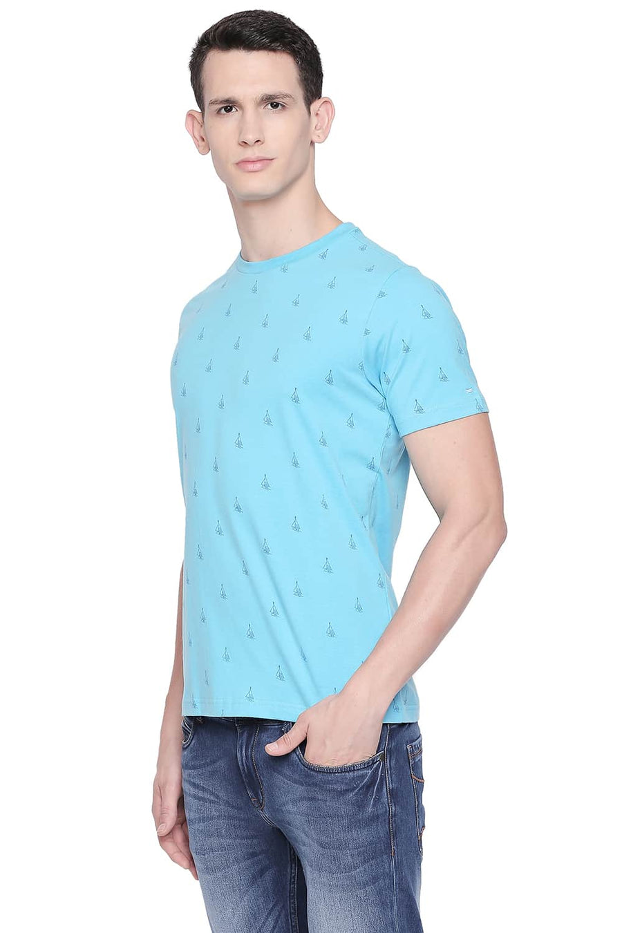 BASICS MUSCLE FIT AQUARIUS PRINTED CREW NECK T SHIRT