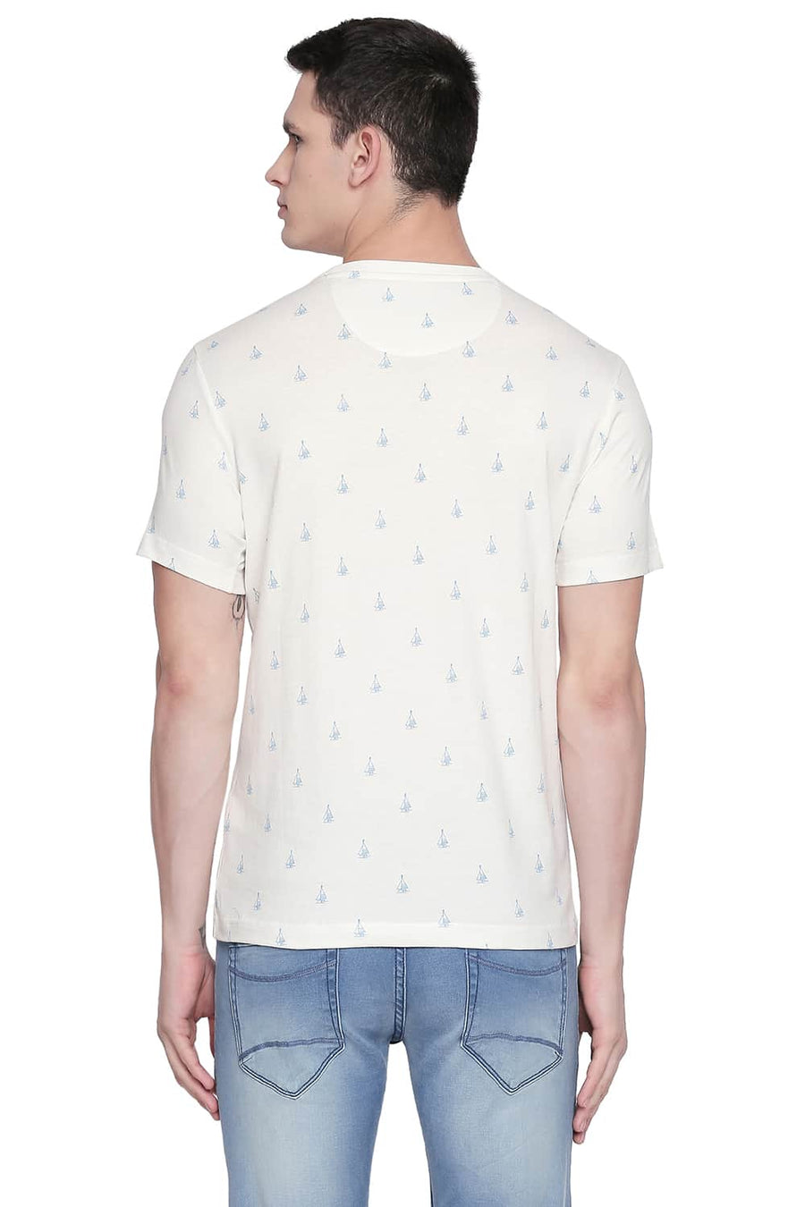 BASICS MUSCLE FIT CANNOLI CREAM PRINTED CREW NECK T SHIRT