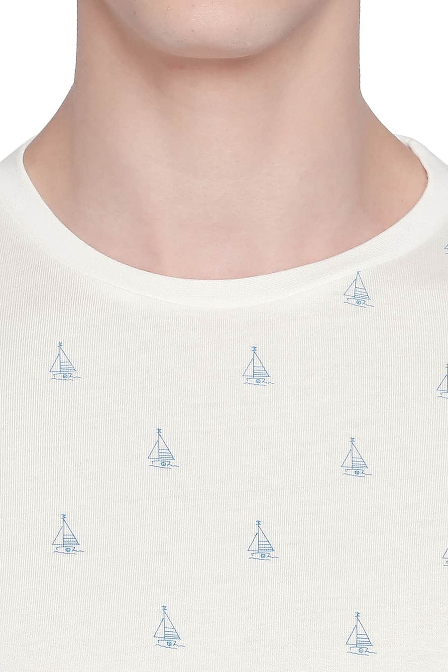 BASICS MUSCLE FIT CANNOLI CREAM PRINTED CREW NECK T SHIRT