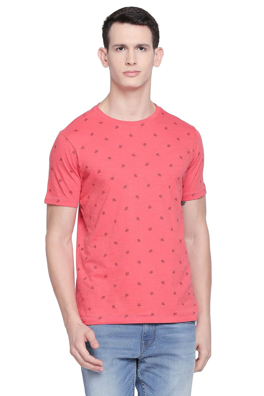 BASICS MUSCLE FIT CAYENNE PRINTED CREW NECK T SHIRT