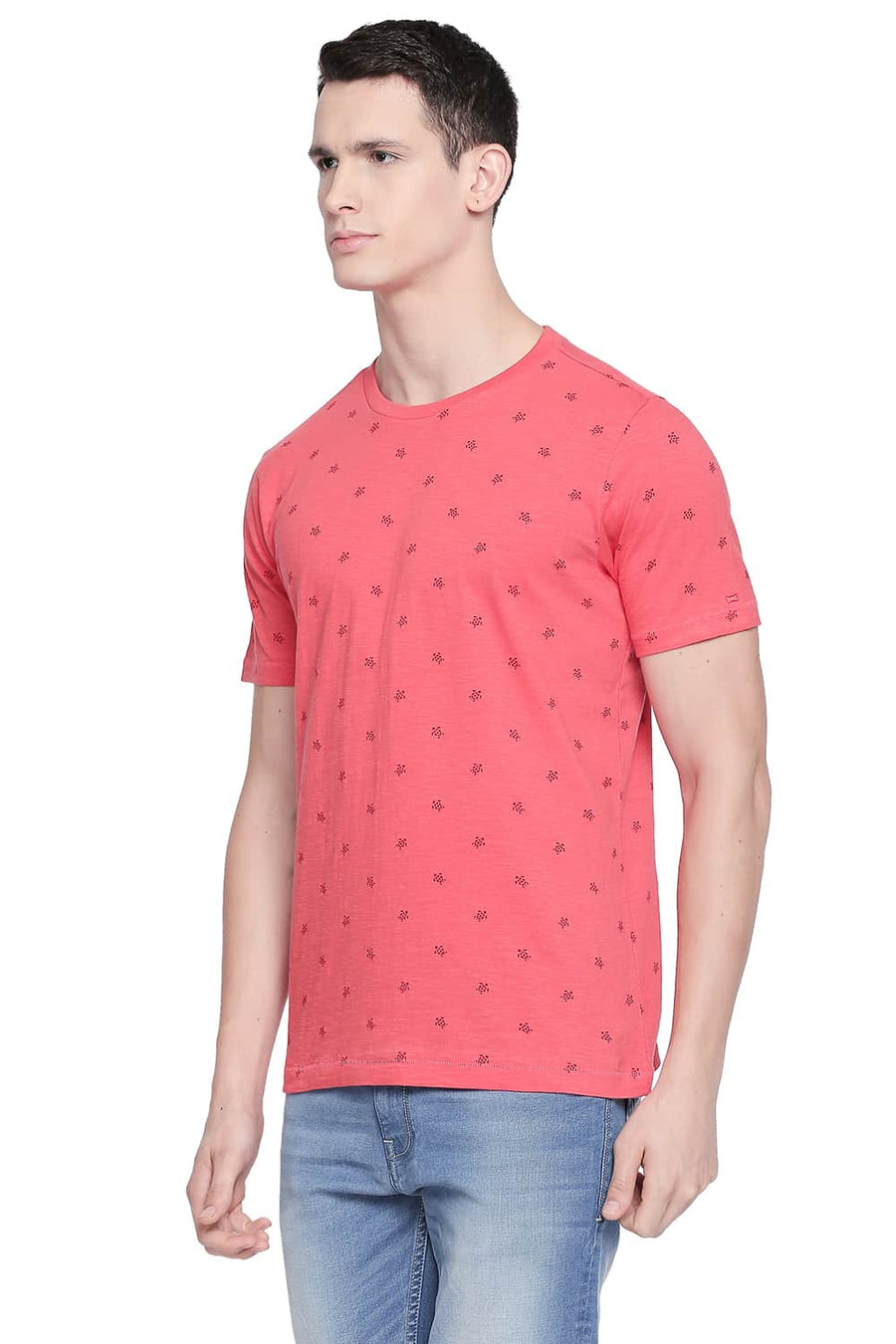 BASICS MUSCLE FIT CAYENNE PRINTED CREW NECK T SHIRT