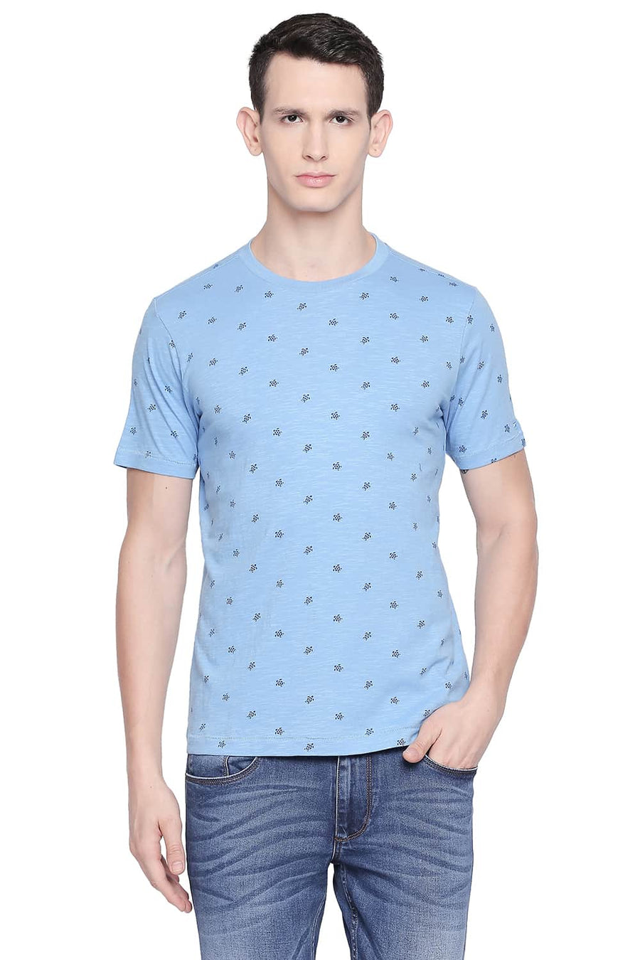 BASICS MUSCLE FIT LITTLE BOY BLUE PRINTED CREW NECK T SHIRT
