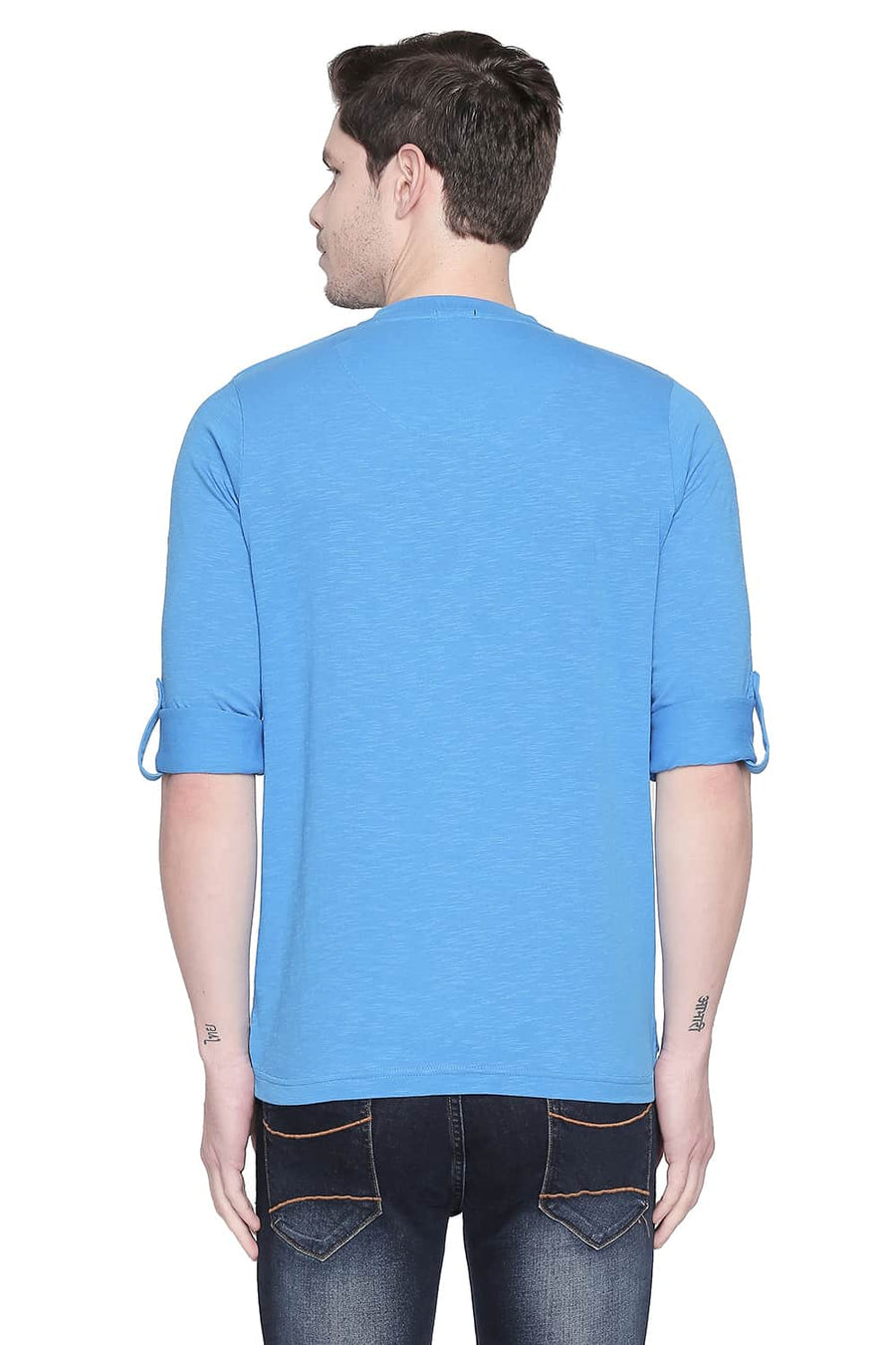 BASICS MUSCLE FIT FRENCH BLUE HENLEY T SHIRT