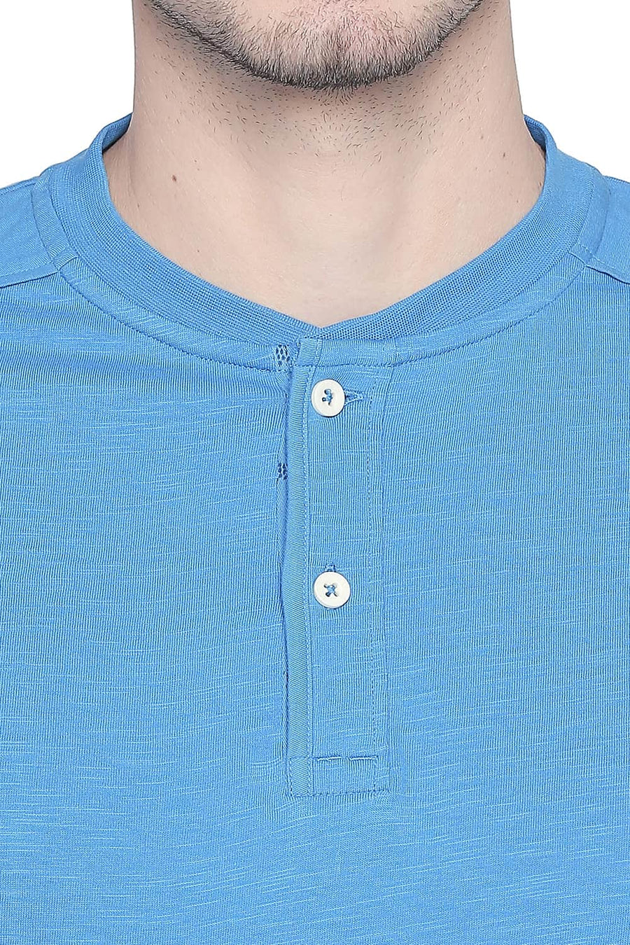 BASICS MUSCLE FIT FRENCH BLUE HENLEY T SHIRT