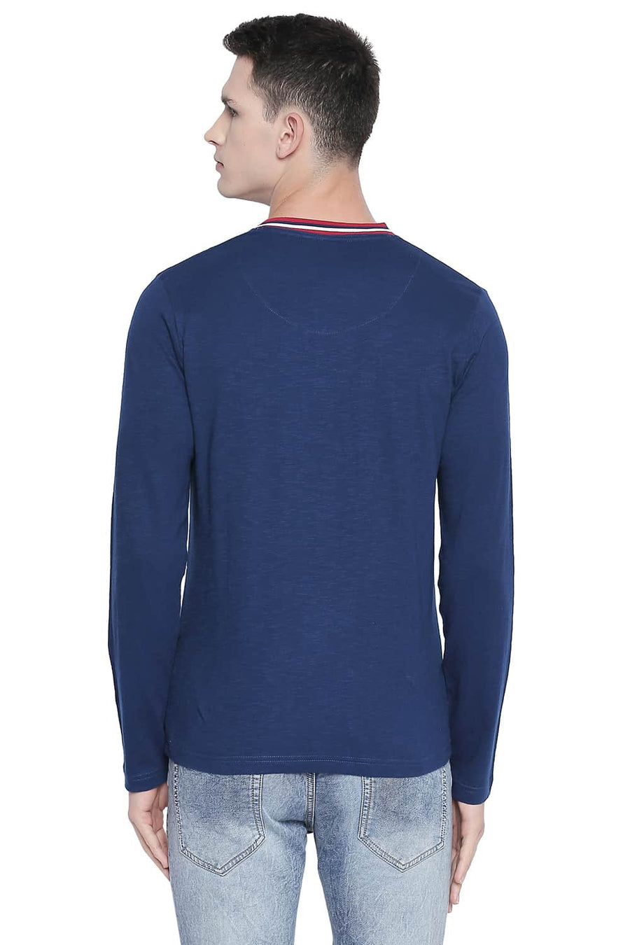 BASICS MUSCLE FIT ESTATE BLUE HENLEY T SHIRT