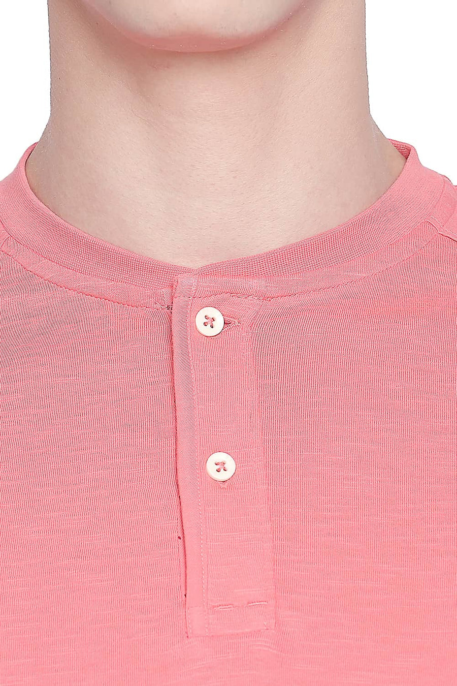 BASICS MUSCLE FIT POPCELAIN ROSE HENLEY T SHIRT