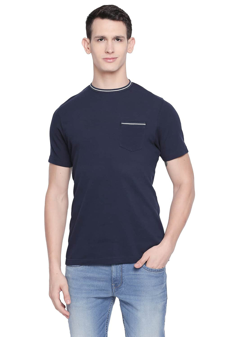 BASICS MUSCLE FIT DRESS BLUES CREW NECK T SHIRT