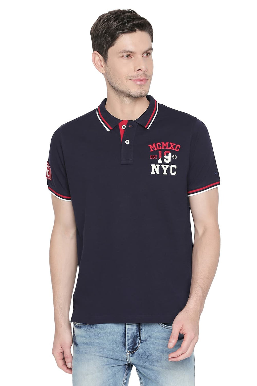 BASICS MUSCLE FIT PEACOAT POLO T SHIRT
