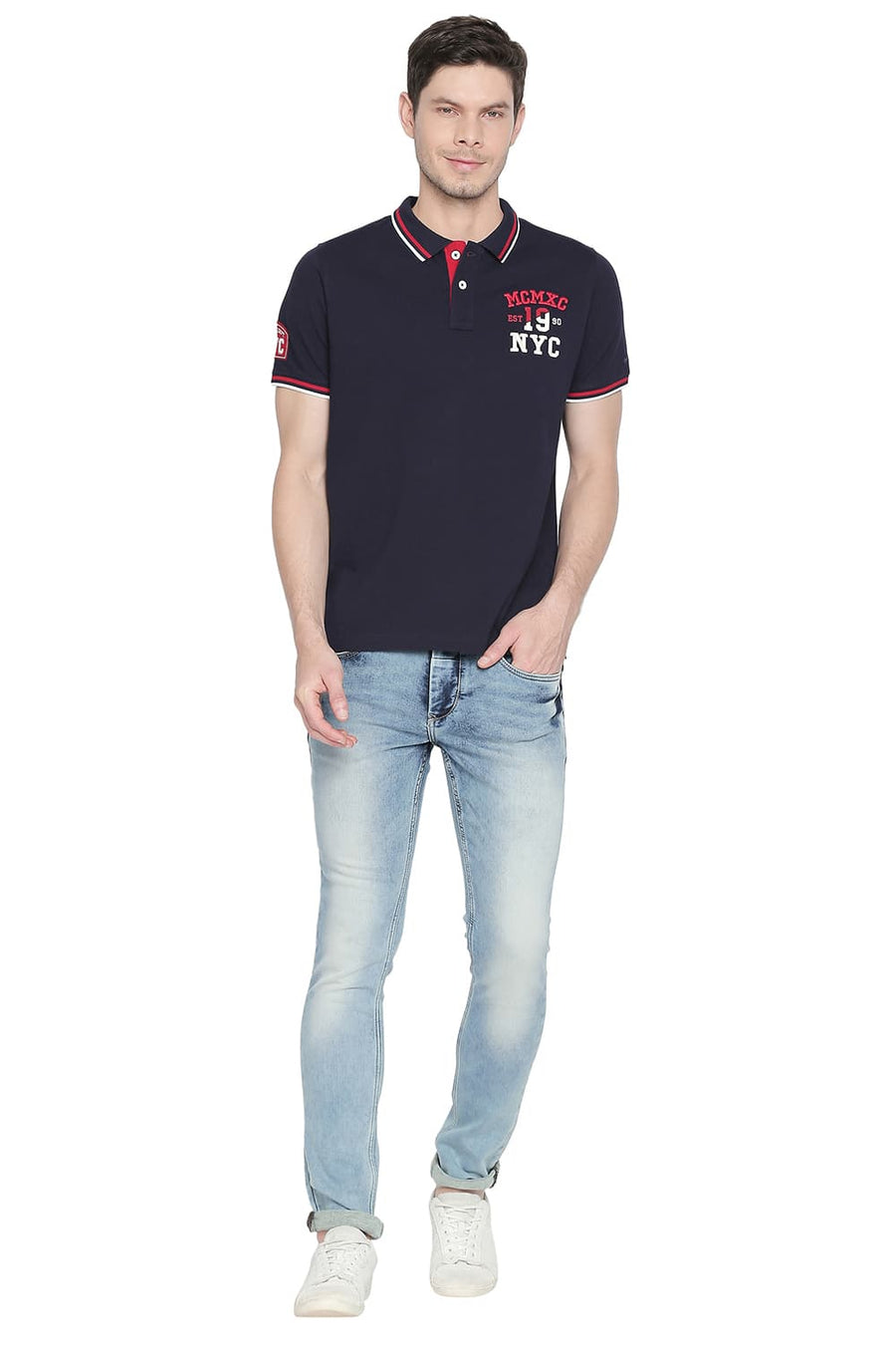 BASICS MUSCLE FIT PEACOAT POLO T SHIRT