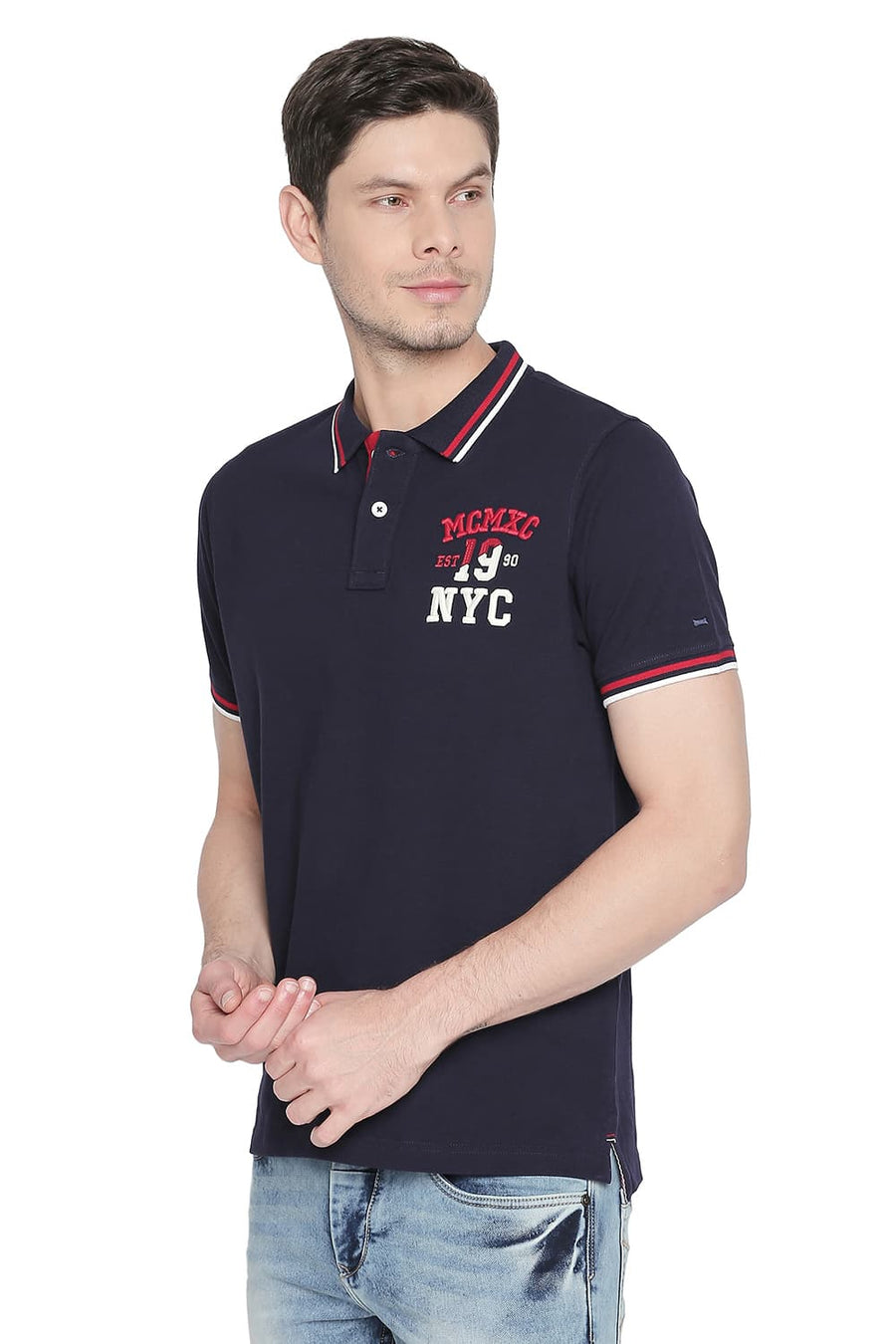 BASICS MUSCLE FIT PEACOAT POLO T SHIRT