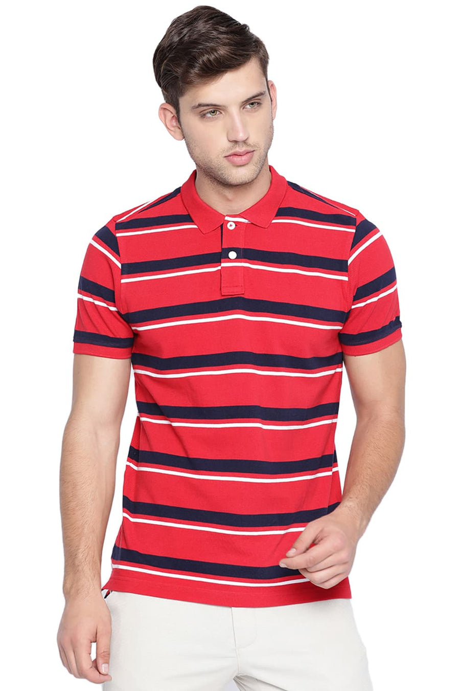 BASICS MUSCLE FIT SALSA RED POLO T SHIRT