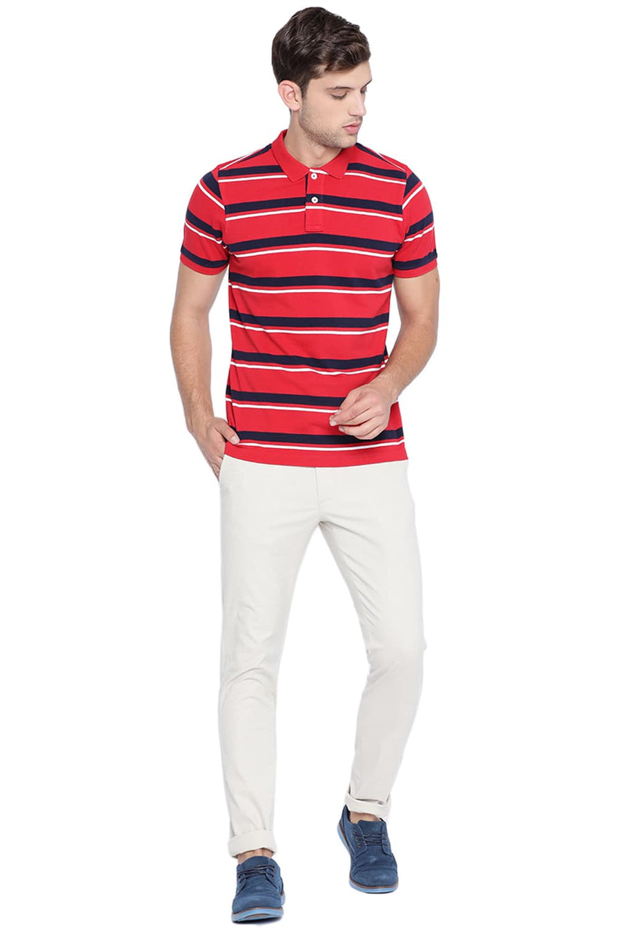 BASICS MUSCLE FIT SALSA RED POLO T SHIRT