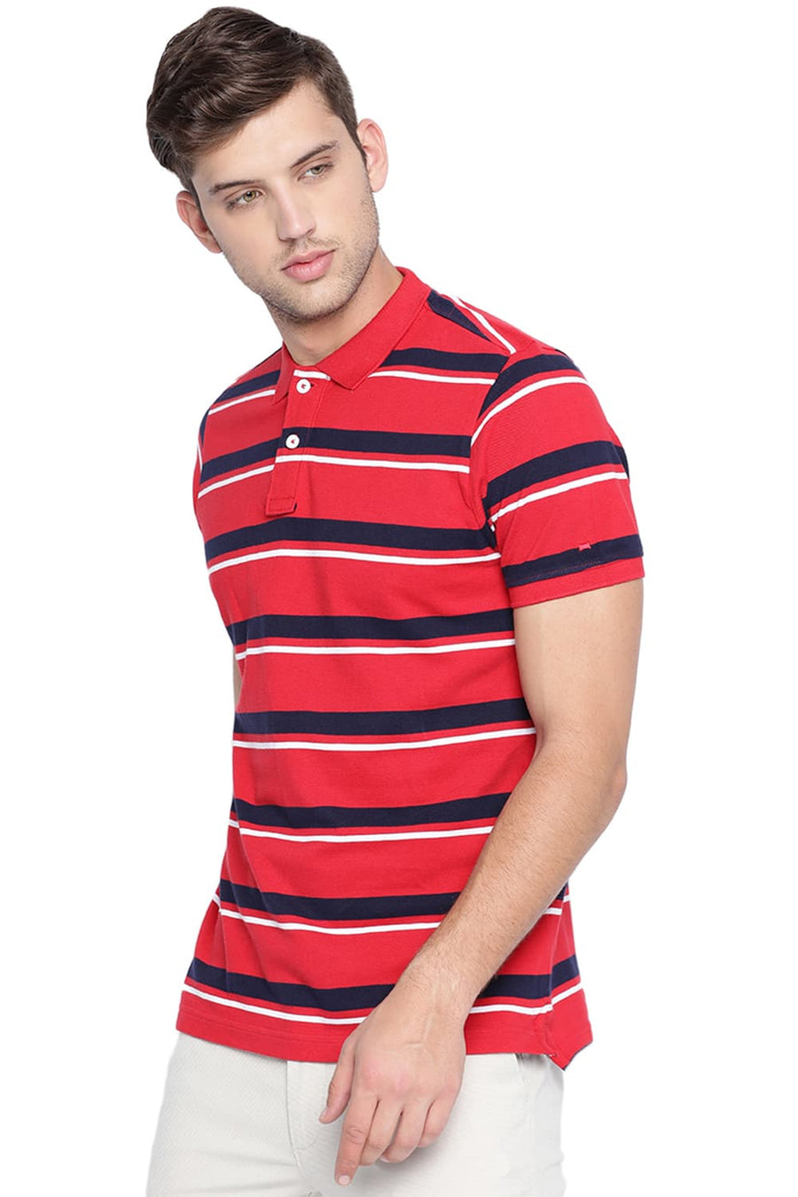 BASICS MUSCLE FIT SALSA RED POLO T SHIRT