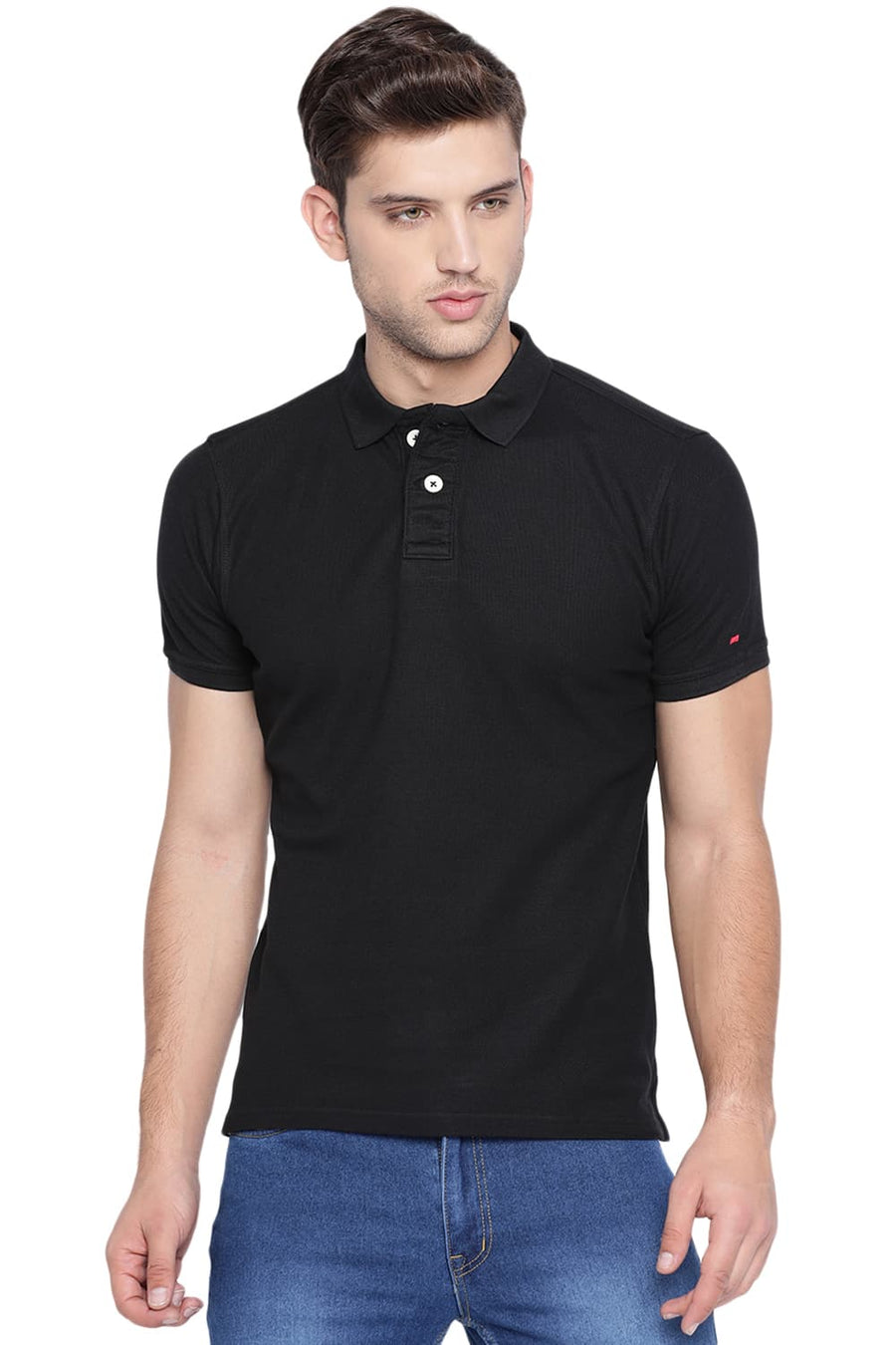 BASICS MUSCLE FIT JET BLACK POLO T SHIRT