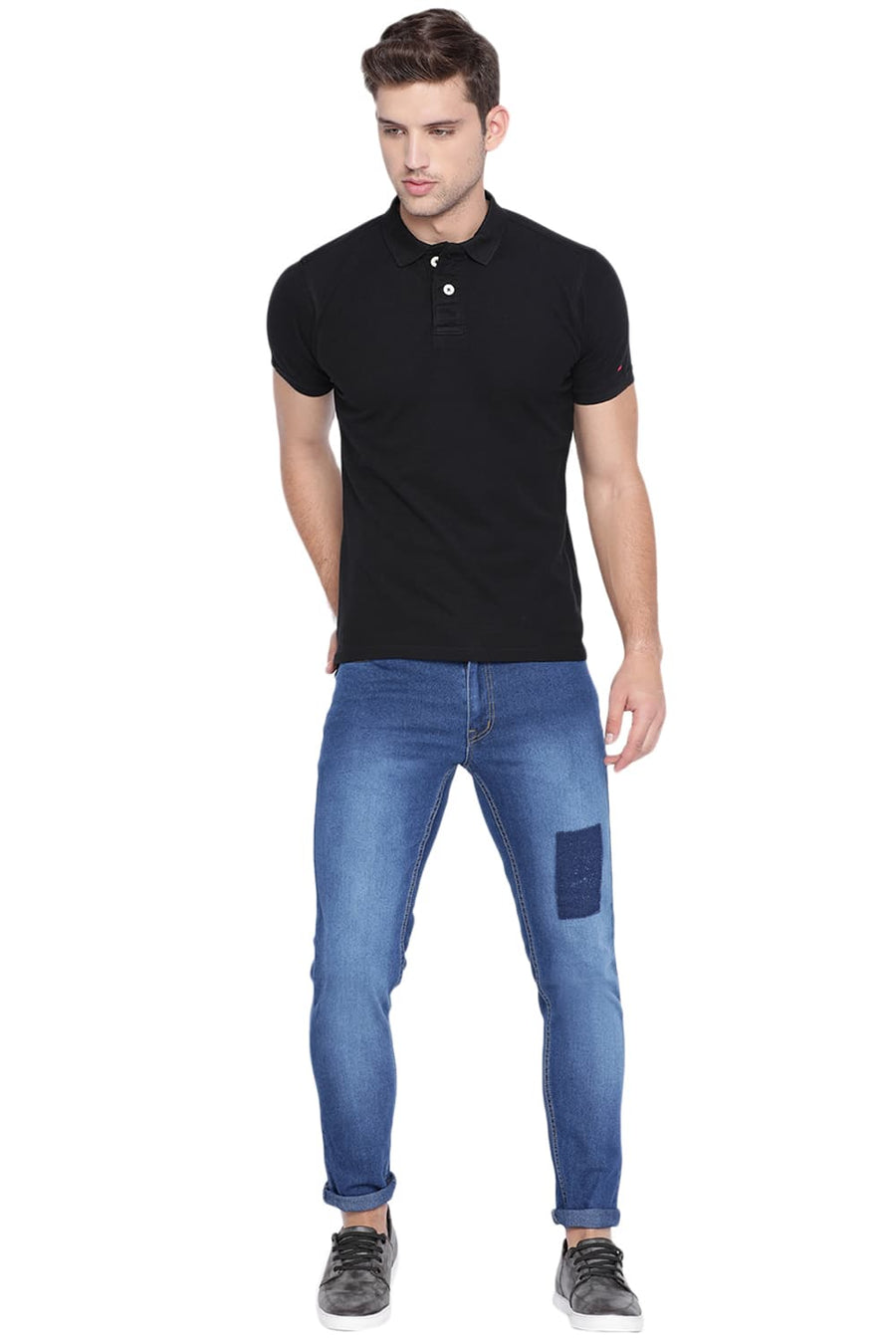 BASICS MUSCLE FIT JET BLACK POLO T SHIRT