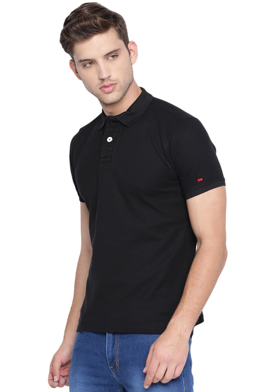 BASICS MUSCLE FIT JET BLACK POLO T SHIRT