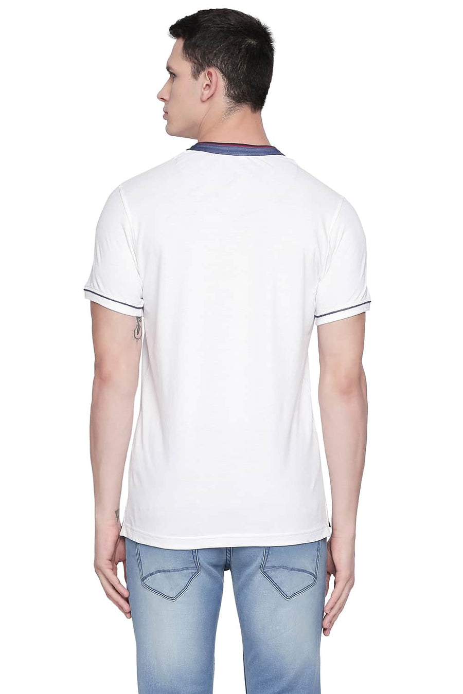 BASICS MUSCLE FIT BRIGHT WHITE MANDARIN POLO T SHIRT