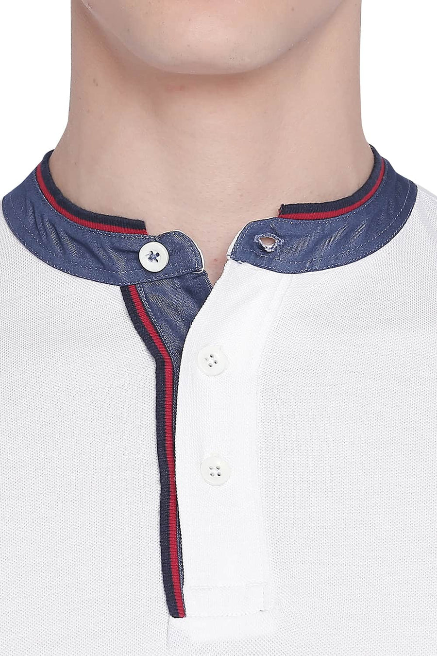 BASICS MUSCLE FIT BRIGHT WHITE MANDARIN POLO T SHIRT