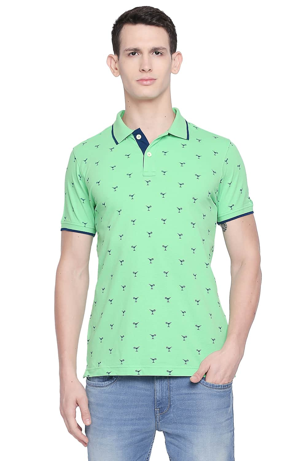 BASICS MUSCLE FIT PRINTED POLO T SHIRT